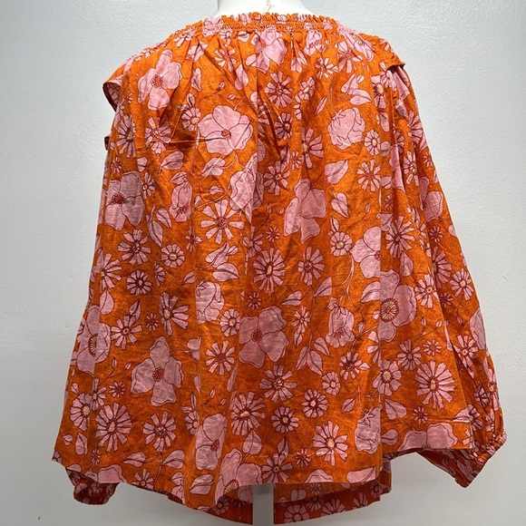 Free People Miss Daisy Top Blouse Long Sleeve Shirt Floral Orange Size Small - Picture 5 of 9